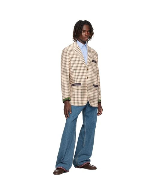 Valentino Natural Check Pattern Single-Breasted Cotton Blazer for men