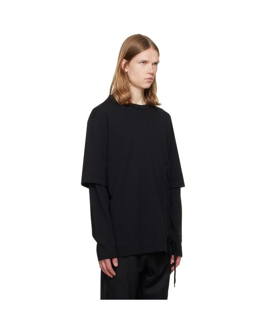 Simone Rocha Black Lace Up Hem Layered Long Sleeve T-Shirt for men