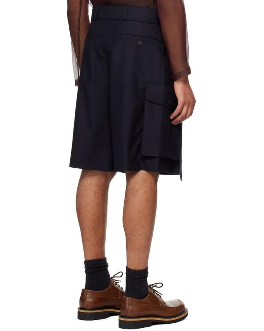 Dries Van Noten Blue Navy Belted Shorts for men
