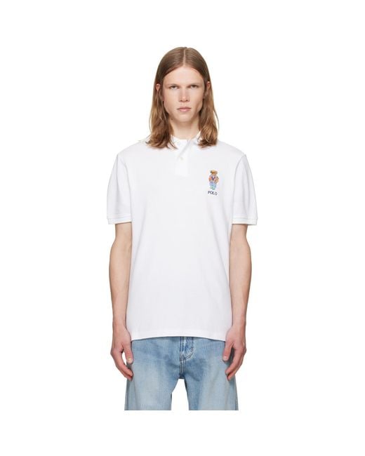 Polo Ralph Lauren White Classic Fit Polo Bear Mesh Polo for men