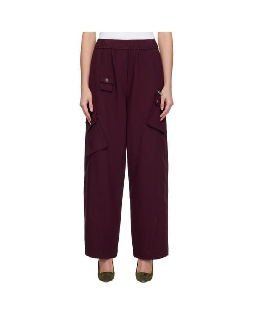 Ganni Purple Burgundy Future Twill Suiting Elasticated Trousers