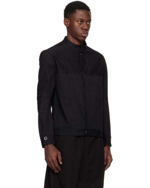 The Viridi-anne Black Band Collar Denim Jacket for men