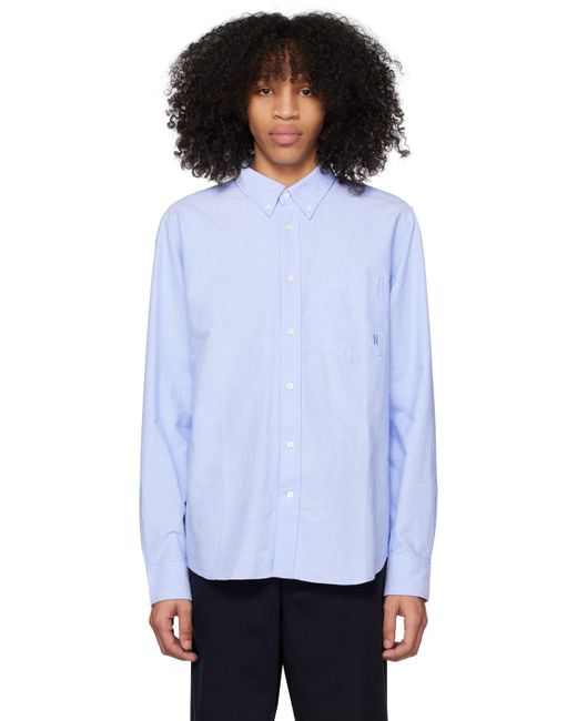 Norse Projects White Blue Algot Shirt for men