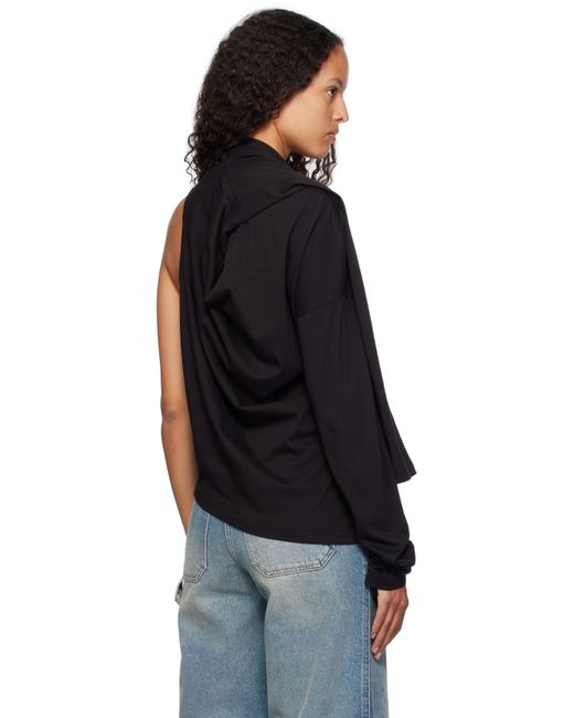 Courreges Black Asymmetric Off Shoulder T-Shirt