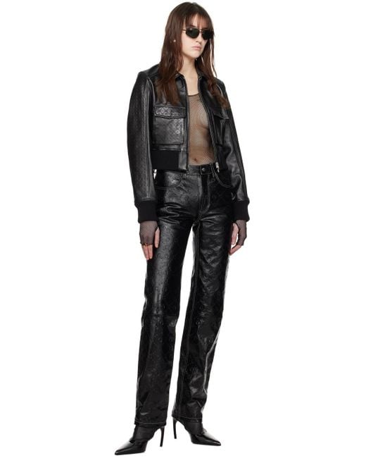 MARINE SERRE Black Embossed Leather Jacket