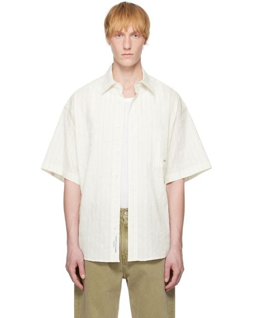 メンズ Wooyoungmi オフホワイト ストライプ 半袖シャツ White