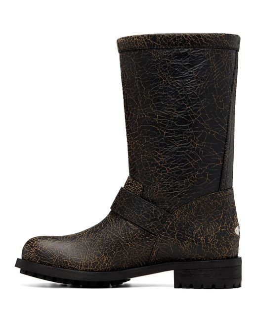 Jimmy Choo Black Biker Midcrackled Leather Boots
