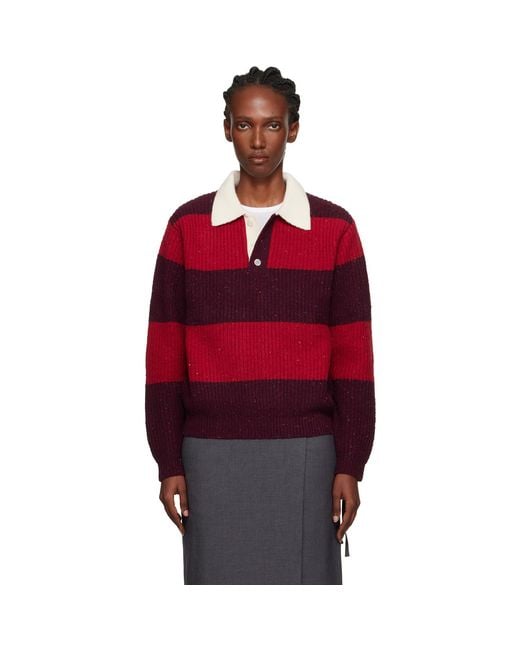 DUNST Red Burgundy Chunky Rugby Polo