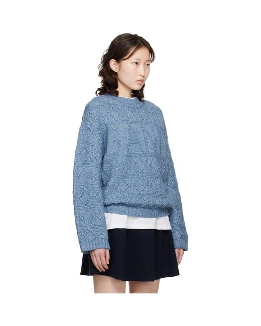 Ganni Blue Cotton Wool Bubble Sweater