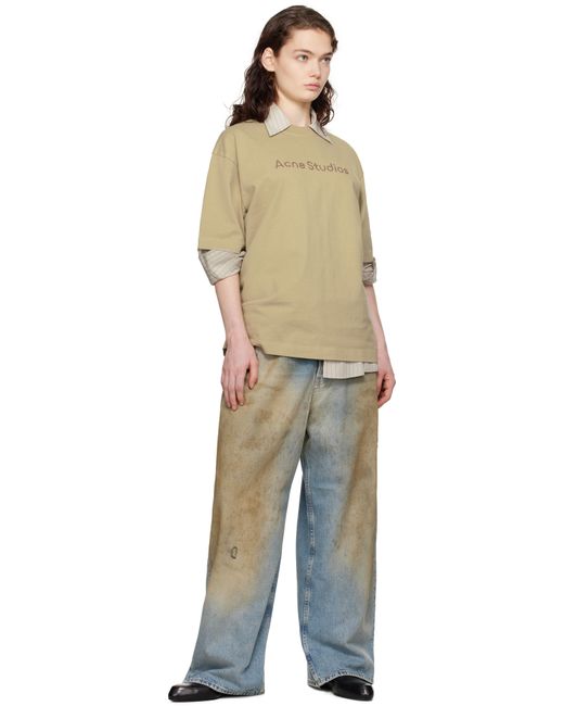 Acne ベージュ リラックスフィット ロゴ Tシャツ Natural