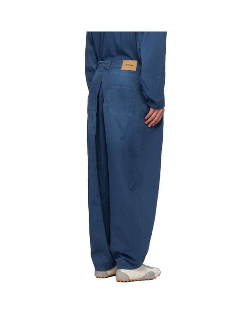 Hed Mayner Blue Pleated Jeans for men