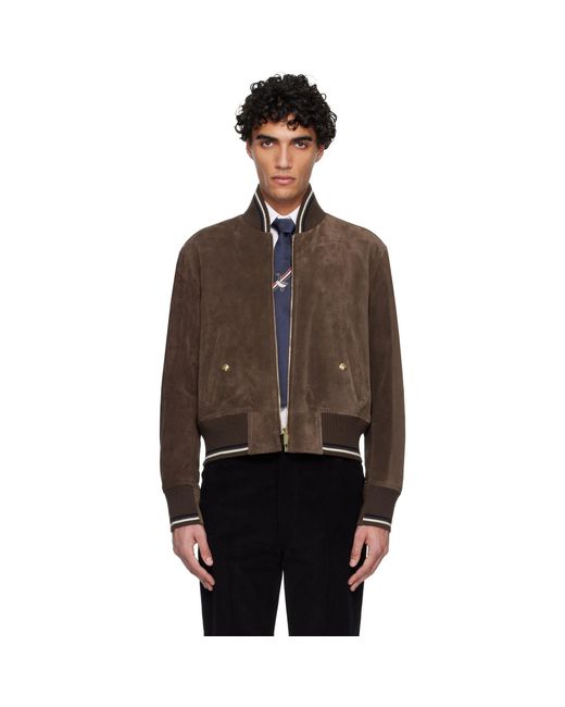 Thom Browne Black Knit Rib Blouson Suede Jacket for men