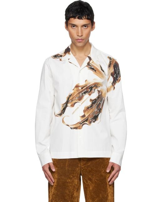 Dries Van Noten White Embroidered Cotton Shirt for men