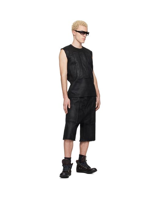 Det Blev Sent Black Waxed Fatigue Shorts for men
