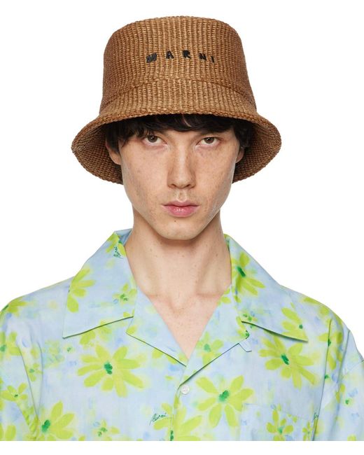 Marni Green Tan Logo Embroidery Bucket Hat for men