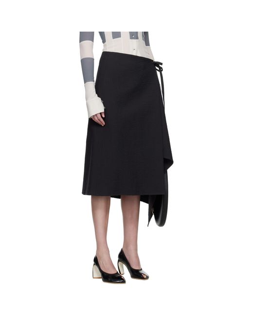 Tory Burch Black Cotton Wrap Midi Skirt