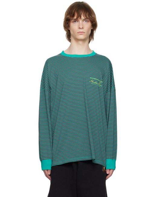 メンズ Martine Rose バーガンディ&ーン ボーダー 長袖tシャツ Green
