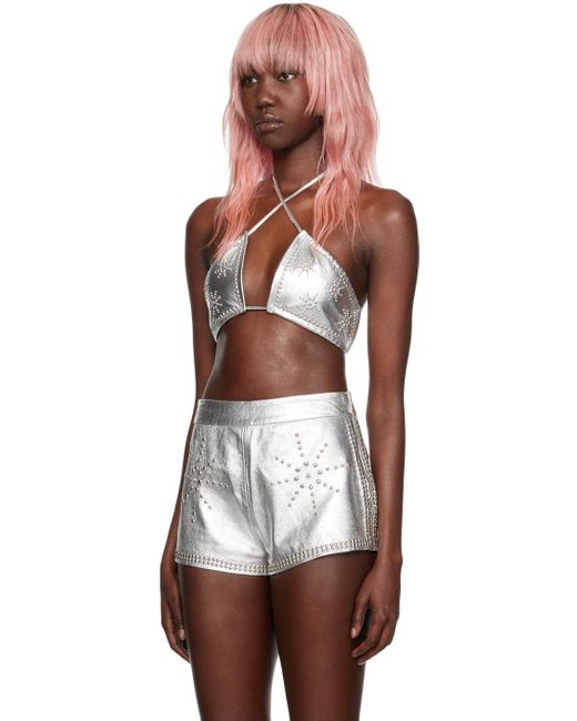 Im Sorry by Petra Collins Metallic Ssense Exclusive Mimi Wade Edition Leather Bikini Top