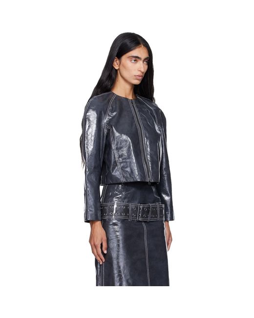 DIESEL Blue Patent-Leather Cocoon Sleeve Jacket