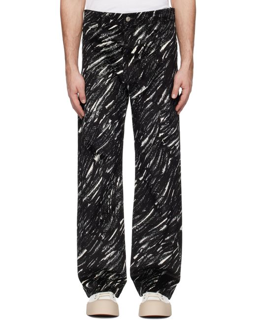 メンズ Marni ブラック フロック デニム ワイドレッグジーンズ Black