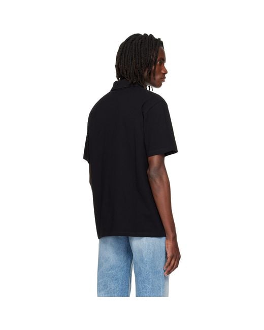 Versace Black Piquet Crystal Embroidered Knitted Collar Polo for men