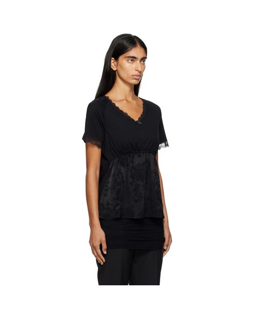 MM6 by Maison Margiela Black Cotton Jersey & Lace T-Shirt