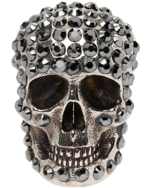 Alexander McQueen Multicolor Silver Pavé Skull Earring for men
