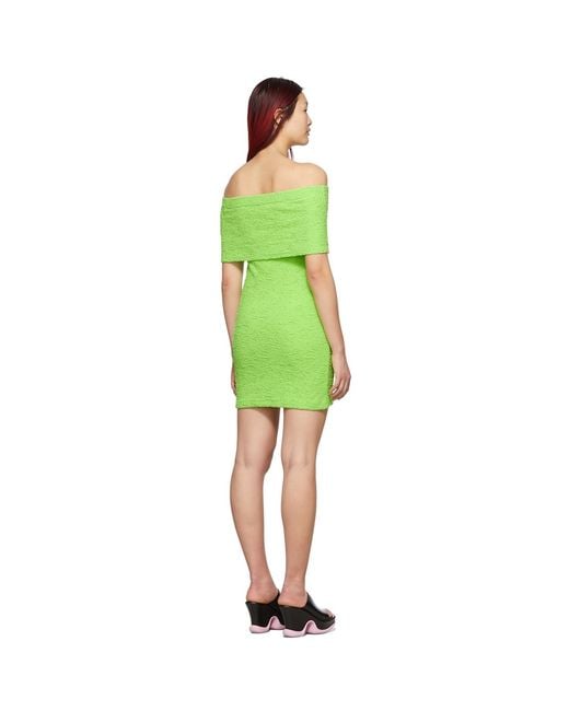 MSGM Green Crinkle Embossed Strapless Dress