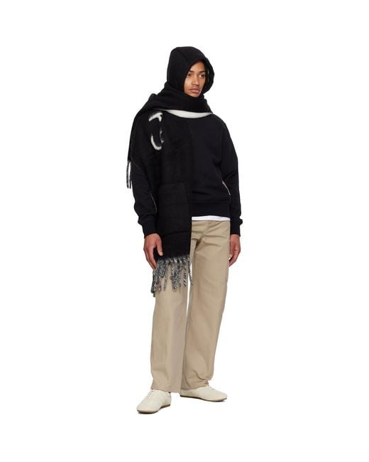 Burberry Black Logo Alpaca Wool Blend Hooded Scarf for men