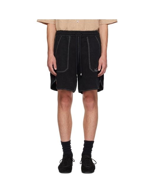 Amiri Black Script Linen Gd Shorts for men