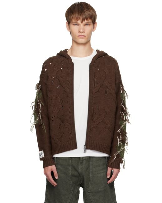 ANDERSSON BELL Brown Argyle Fisherman Zip-Up Hoodie for men