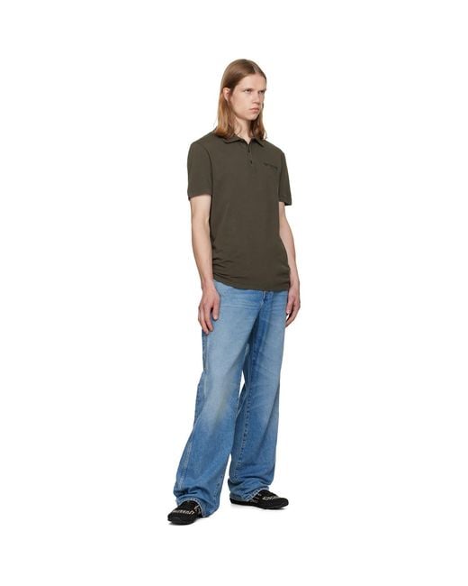 Balmain Brown Khaki Small Vintage Embroidery Slim Fit Polo for men