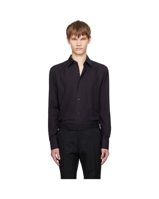 Tom Ford Black Cotton Cashmere Fluid Fit Shirt for men