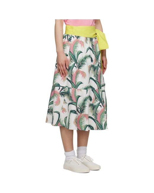 Maison Kitsuné Green Multicolor Hotel Olympia Edition Palm Frond Midi Skirt