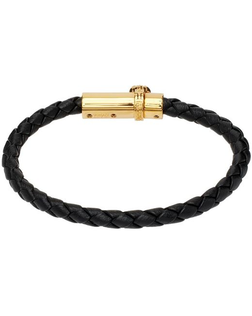 Bracelet noir en cuir tressé à méduse Versace pour homme en coloris Black