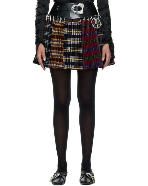 Chopova Lowena Black Split Argyle Miniskirt
