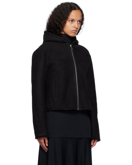 Yves Salomon Black Suede Merino Hooded Shearling Jacket