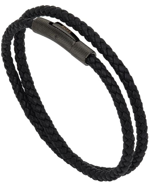Boss Black Leather Buddy Bracelet for men