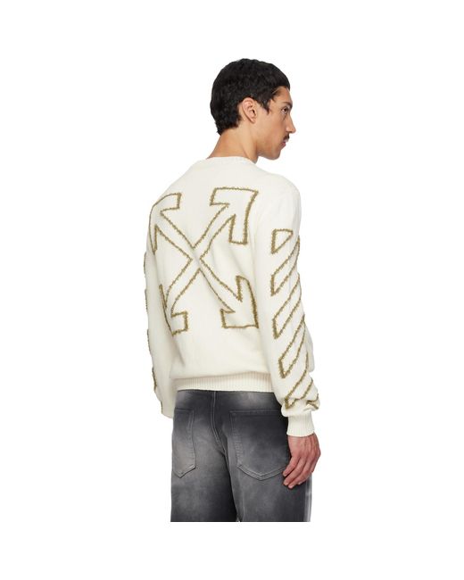 Off-White c/o Virgil Abloh White Diagonal Outline Knit Crewneck Sweater for men