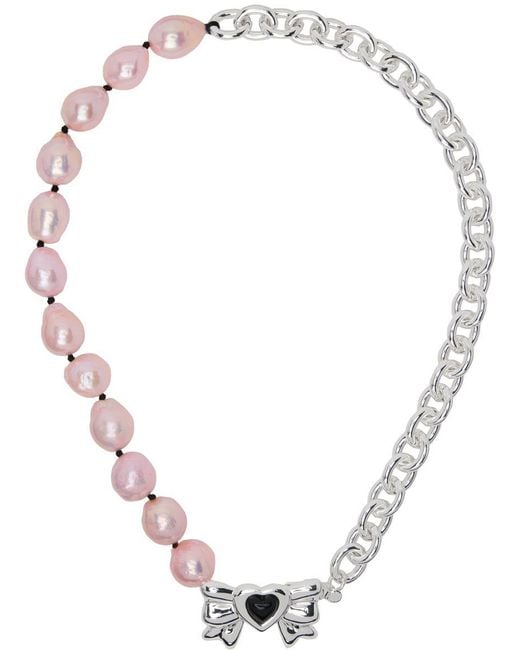 Sandy Liang White Silver & Pink Present Necklace