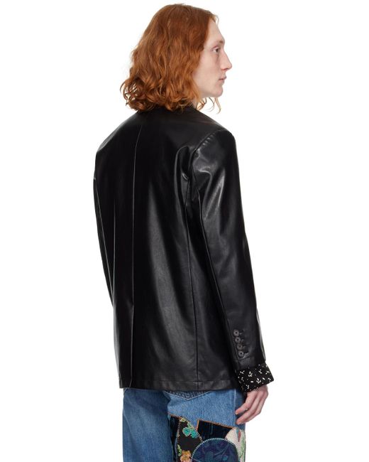 DUNST Black 2 Button Faux-leather Blazer for men
