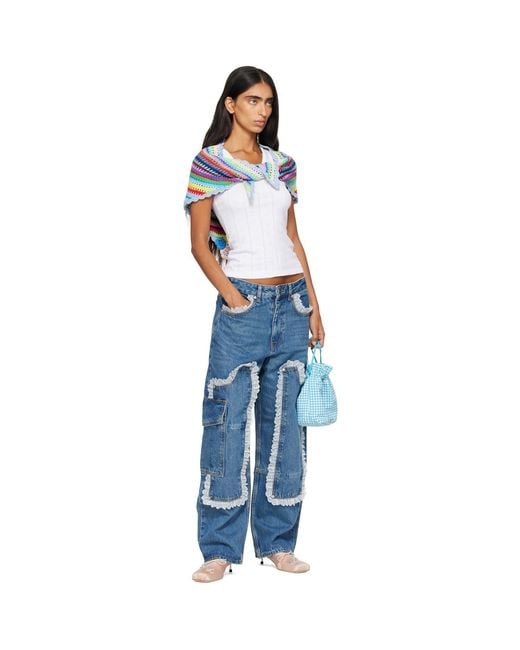 Ganni Blue Audri Lace Cargo Jeans