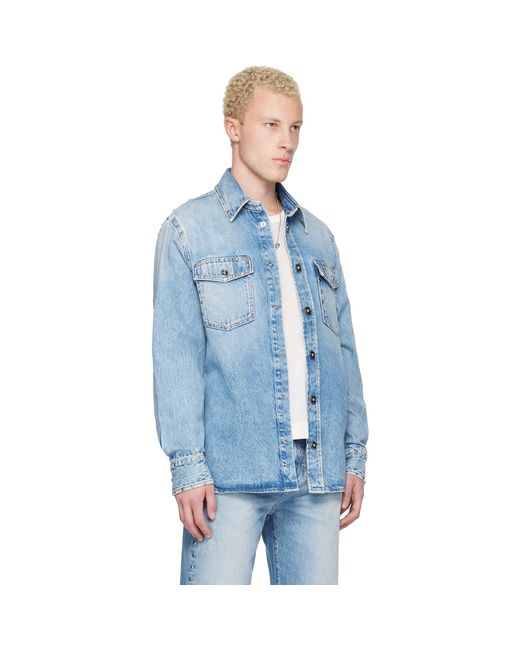 Versace Blue Studded Denim Shirt for men