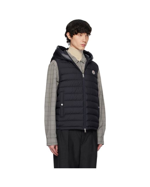 Moncler Black Bourget Hooded Down Vest for men