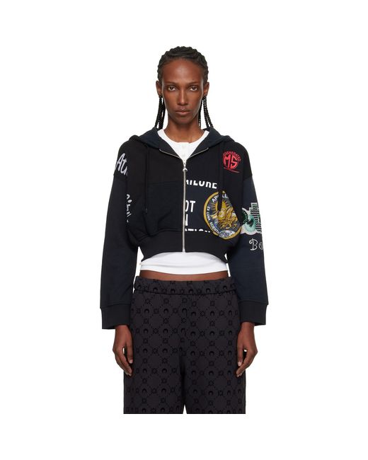 MARINE SERRE Blue Regenerated Graphic Jersey Cropped Zipped Hoodie