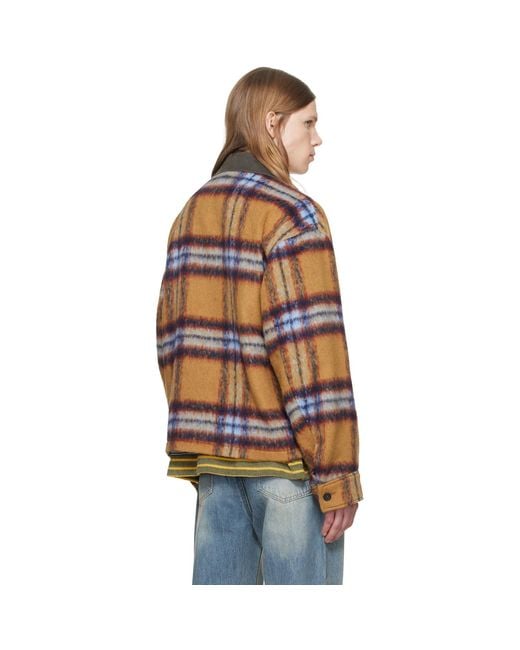 we11done Multicolor Tan Camel Check Pattern Jacket for men