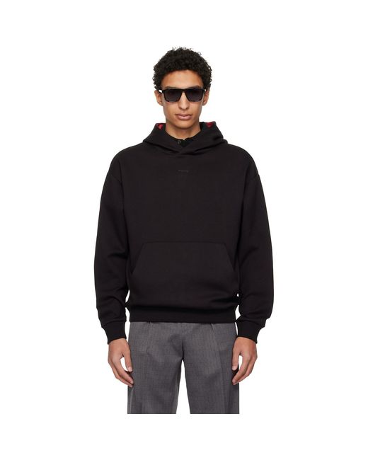 HUGO Black Embroidered-Logo Hoodie for men