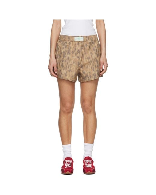 Ganni Multicolor Tan Printed Stretch Cotton Elasticated Boxer Shorts