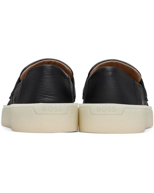 Boss Black Leather Loafers for men