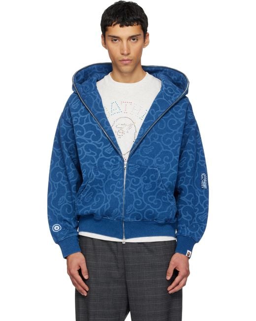 A Bathing Ape Blue Cloud Camo Tiger Upcycled Zip Hoodie for men